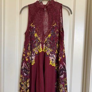 Free People Marsha Lace Slip Dress Wine/Yellow Combo Size XS